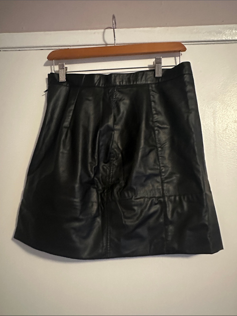 Black Faux Leather Mini Skirt with Panel Seams